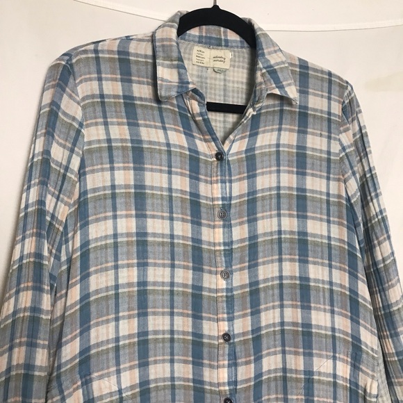 Saturday Sunday Anthropologie Grunge Blue Plaid Gauzy Shirt Dress Size S Boho - Picture 7 of 15